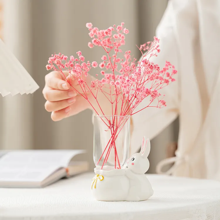 简约风满天星花束干花瓶陶瓷花瓶插花摆件卧室办公室桌面摆件
