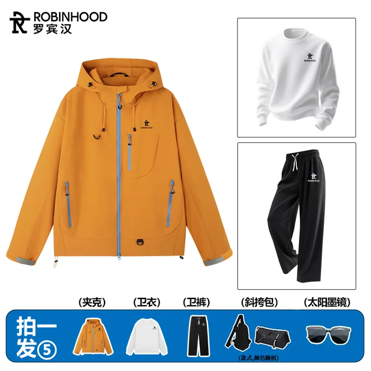 罗宾汉『山系5.0』秋季新款轻户外休闲冲锋衣运动套装五件套情侣装