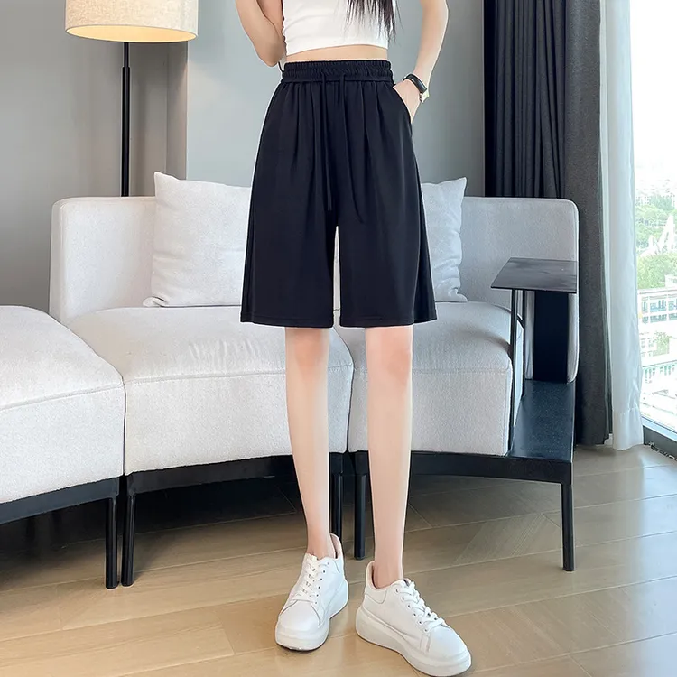 冰丝短裤女夏季薄款高腰垂感直筒阔腿裤百搭显瘦宽松休闲运动裤子