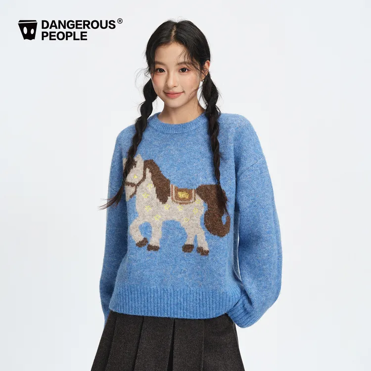 Dangerouspeople薛之谦dsp小马圆领套头针织衫宽松休闲百搭毛衣