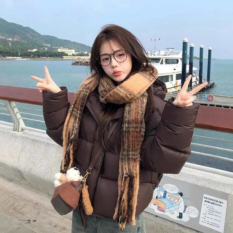 小个子连帽短款泡芙白鸭绒羽绒服女冬季新款宽松加厚面包服外套潮