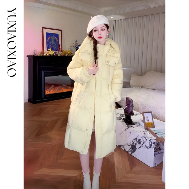 余潇潇【北欧环游】高级感90白鹅绒三防面料保暖立领连帽长款羽绒服