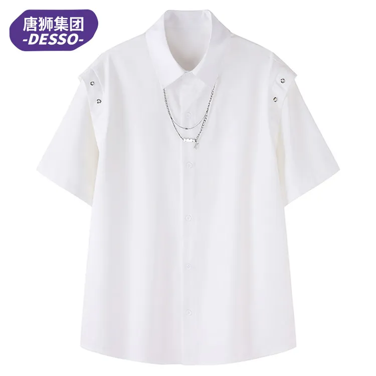 唐狮集团DESSO夏季男潮流ins设计纯色衬衫青少年宽松高级衬衣短袖
