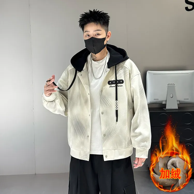 2025秋冬季加绒外套男青少年学生休闲宽松百搭运动潮流帅气夹克