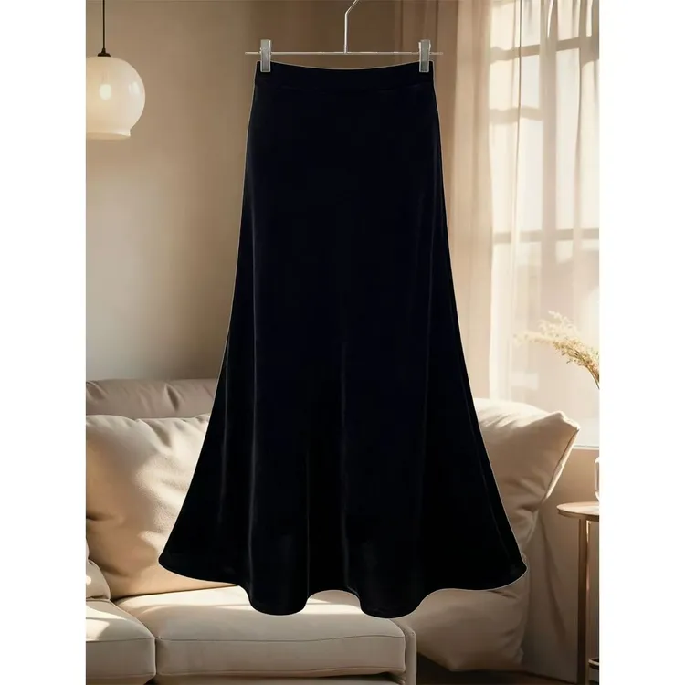 醋酸丝绒气质优雅包臀半身裙女2025秋冬新款高腰显瘦a子鱼尾裙