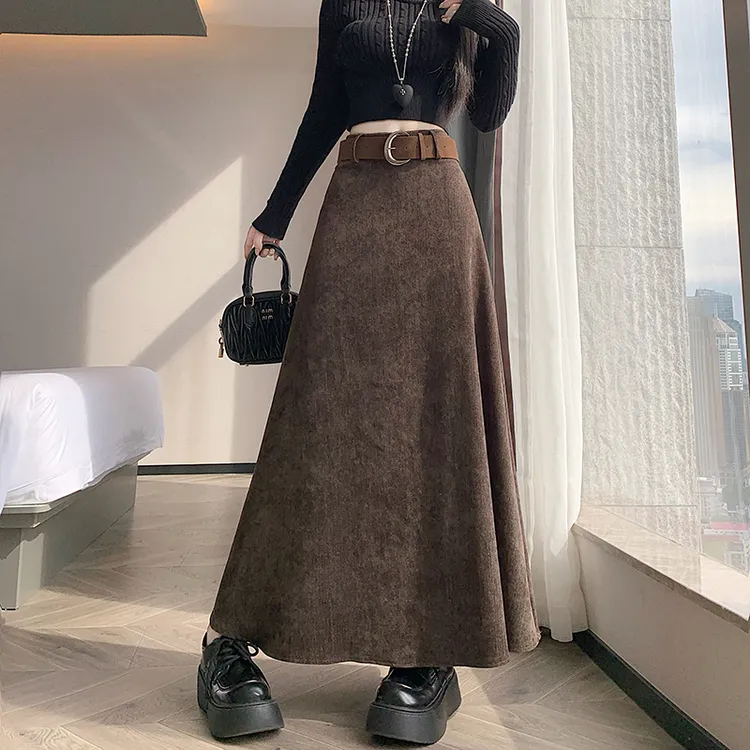 美拉德复古半身裙女秋冬季新款高腰显瘦休闲百搭垂感a字包臀长裙