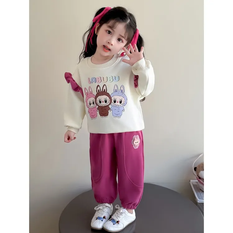 巴拉童年女童女宝春秋2025新款儿童洋气时髦卫衣两件宝宝套装春秋