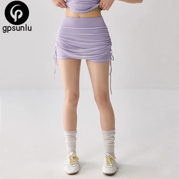 GPSUNLU抽绳褶皱半身裙女春夏辣妹性感健身蜜桃臀短裙防走光包臀a