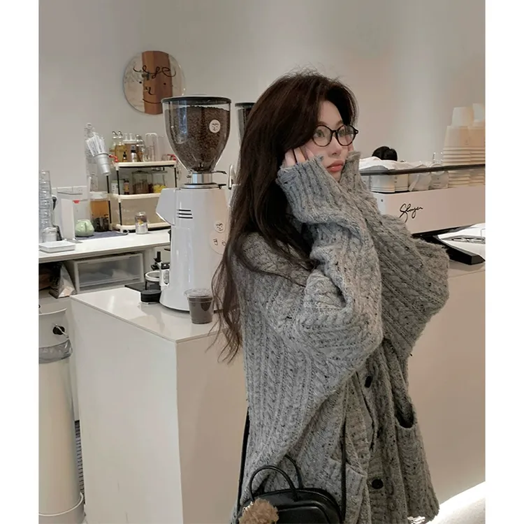 秋冬慵懒风毛衣开衫外套女新款麻花针织衫宽松上衣设计感软糯韩系