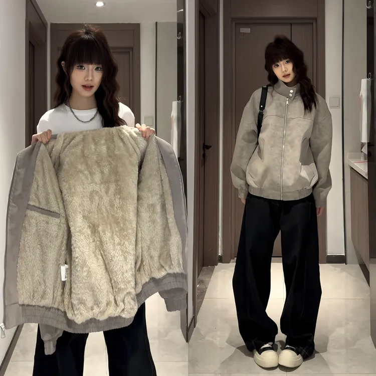 扎染皮棉服男冬季加绒加厚美式复古夹克短款立领痞帅高级棉衣外套