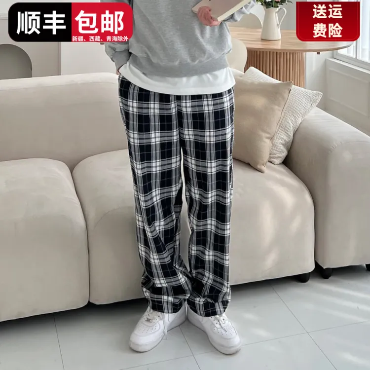 黑白格子裤子男款直筒宽松韩版潮流男士休闲裤男潮牌慵懒风阔腿裤