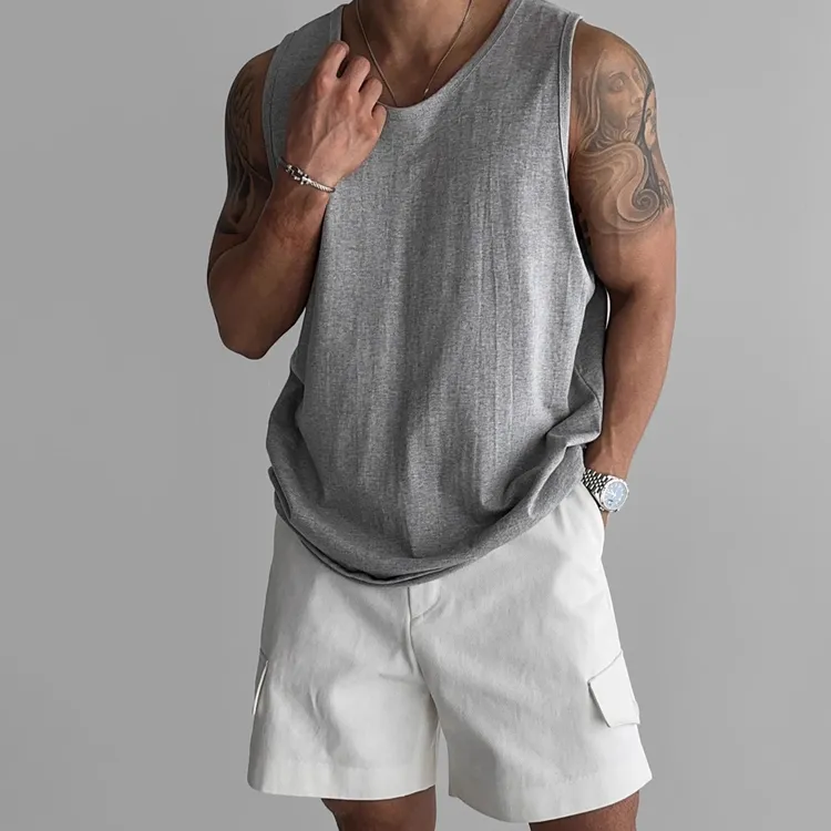大码300斤美式复古纯棉220g背心男女夏季新款坎肩运动健身宽松T恤