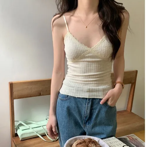 纯欲风内搭蕾丝花边带胸垫吊带背心夏季显瘦外穿性感美背甜美内衣