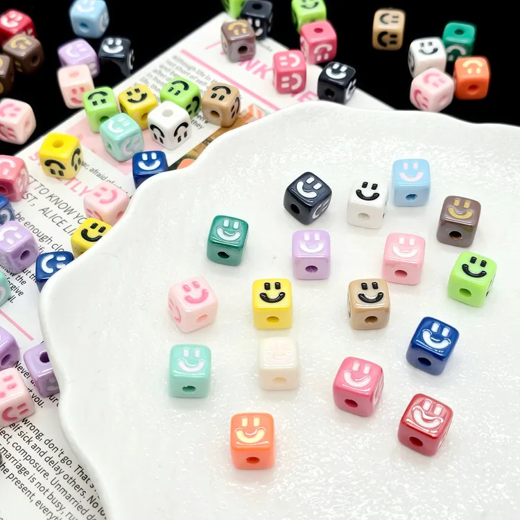 亚克力~卡9笑脸星耀方块~彩色创意造型饰品散串珠手机链diy配件