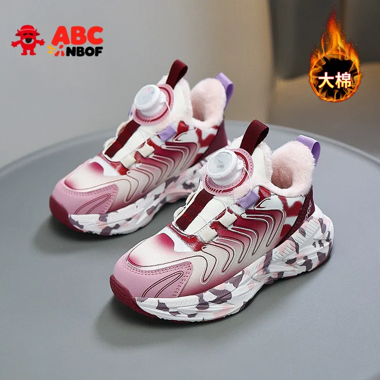 ABC NBOF女童棉鞋6-12秋冬新款皮面加绒加棉保暖女孩子儿童运动鞋