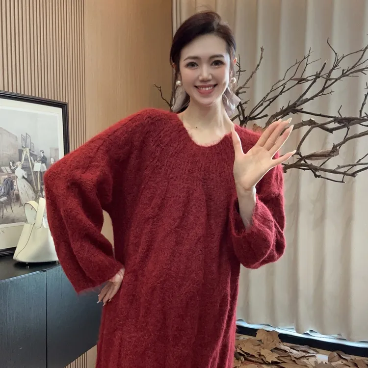 Zoey孕妇装［爱你］秋冬加厚简约韩系温柔针织弹力显瘦长款连衣裙