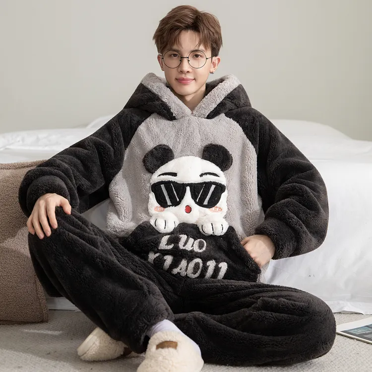 珊瑚绒睡衣男款冬季加绒加厚青少年冬天男生大码男士家居服秋冬款