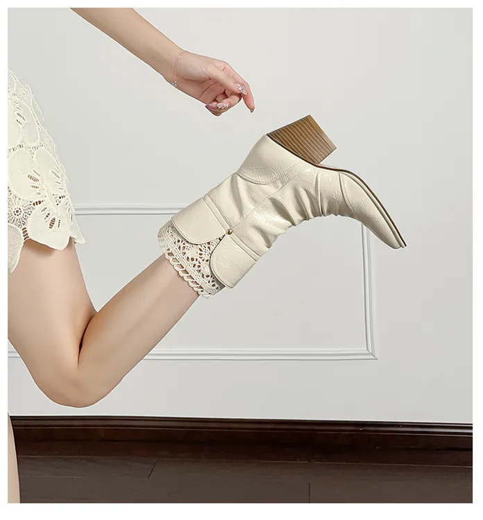 时装靴短靴高跟尖头富家千金风城市游牧风短靴