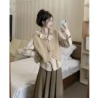 2366#温柔风V领设计感小众针织马甲背心条纹百搭女秋季新款时尚潮