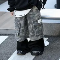 Jimmy妈童装【潮酷男孩】秋季新款儿童黑色拼接迷彩工装裤长裤