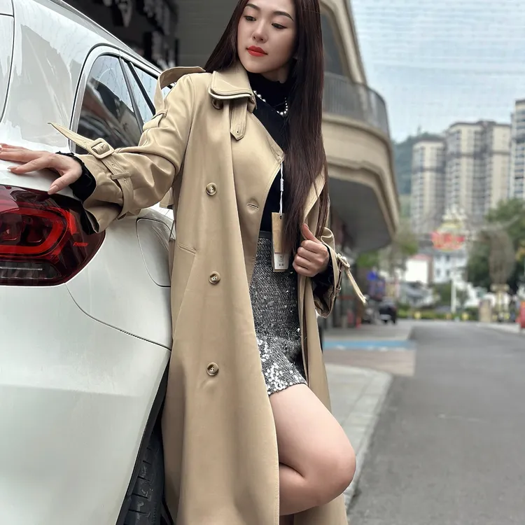 2025款秋季长款风衣欧美ins风微胖显瘦高奢感风衣外套秋季9098