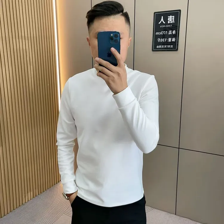 秋冬新款修身商务休闲男打底衫纯色中领T恤时尚百搭潮流内衫33614