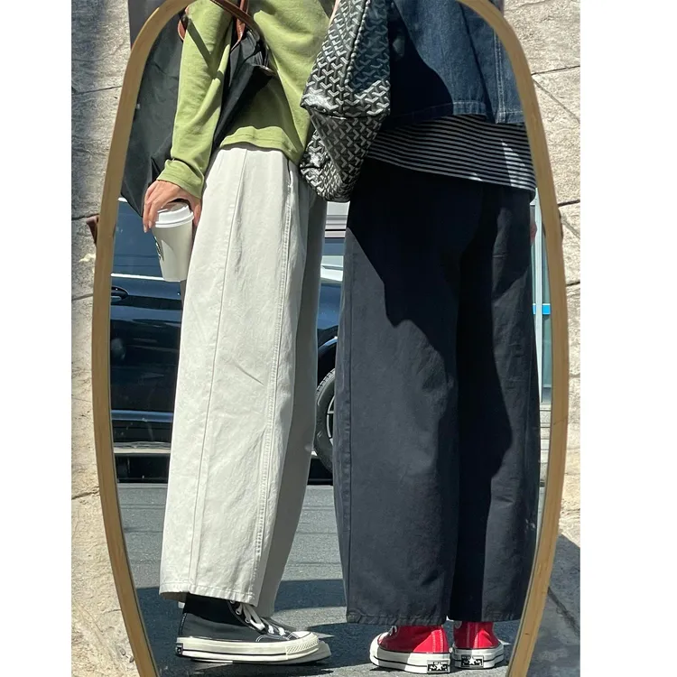 梨形身材日系工装裤女秋大码胖mm小个子休闲阔腿九分哈伦裤200斤