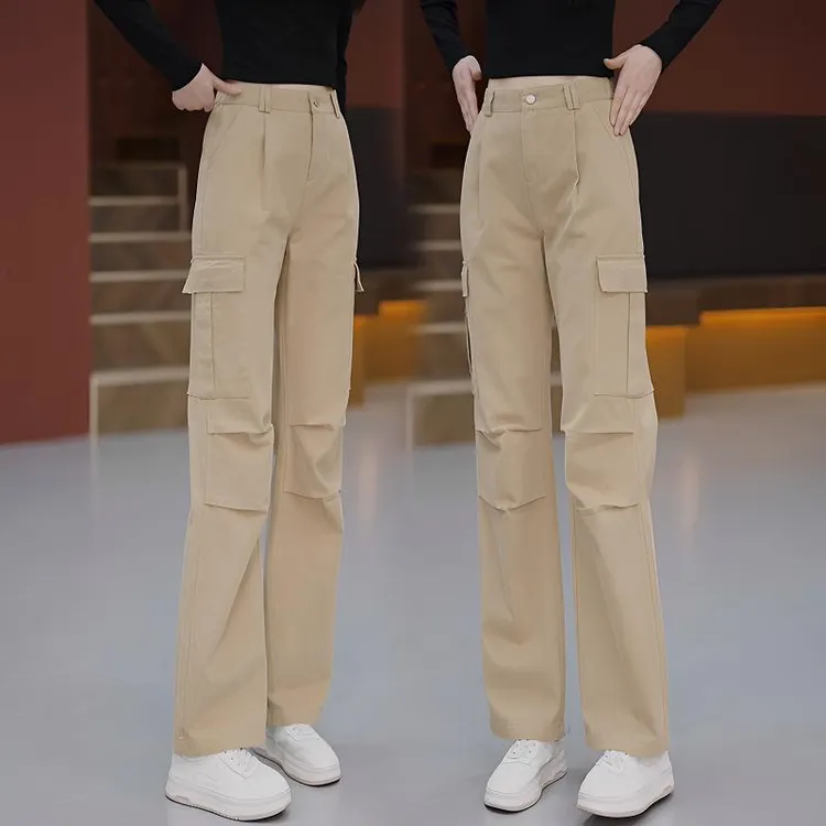 美式工装裤女2025春季新款高腰宽松运动休闲裤松紧腰直筒阔腿裤秋