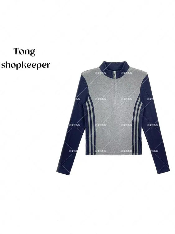 QJ/彤掌柜1682558 秋冬2025绵羊毛复古风拼色条纹设计拉链上衣