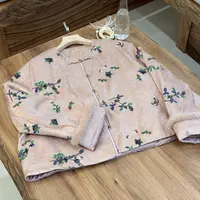 【素雪】新中式桑蚕丝重工亮片绣水貂毛女式秋冬棉服#77