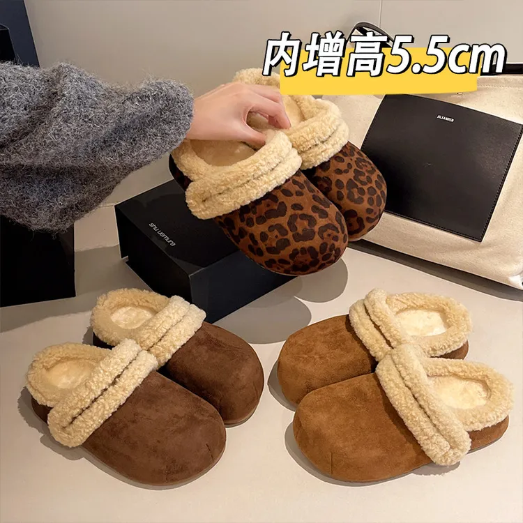 穆勒勃肯鞋子加绒包头半拖鞋女款2025冬季新款内增高棉拖保暖毛毛