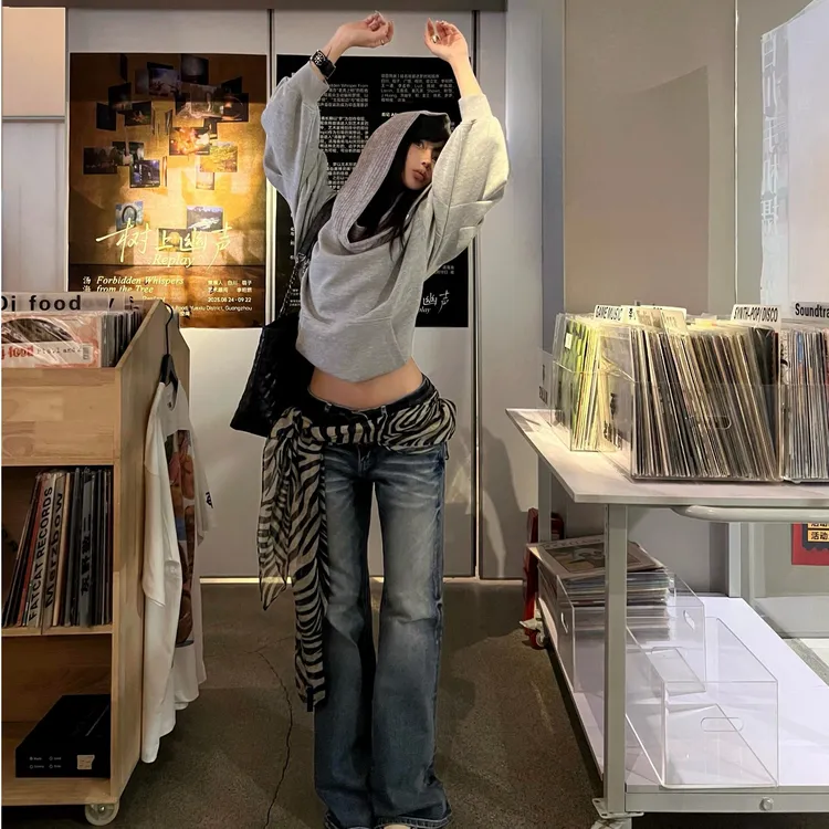 韩系连帽长袖卫衣女秋季设计感小众宽松显瘦休闲百搭气质露肩上衣