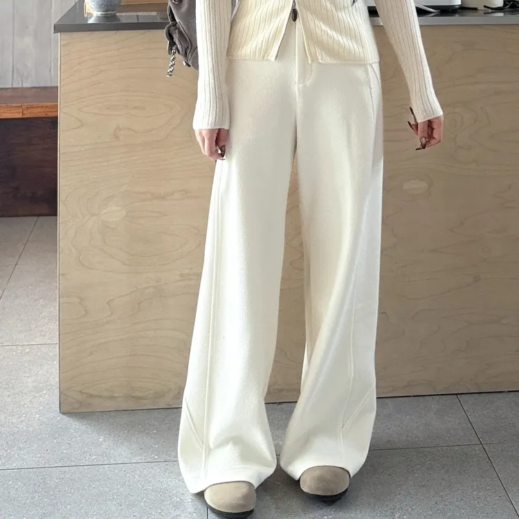 含羊毛斜纹呢感面料丨极简通勤弯刀裤休闲阔腿长裤-MY6338