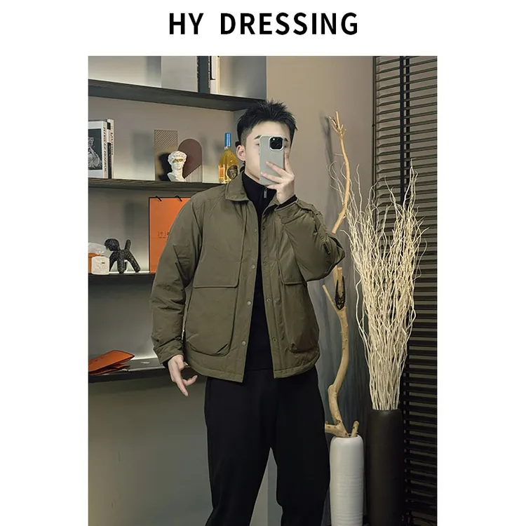 【HY穿搭】冬季「型格御寒 告别臃肿」时尚翻领工装裁片羽绒服外套