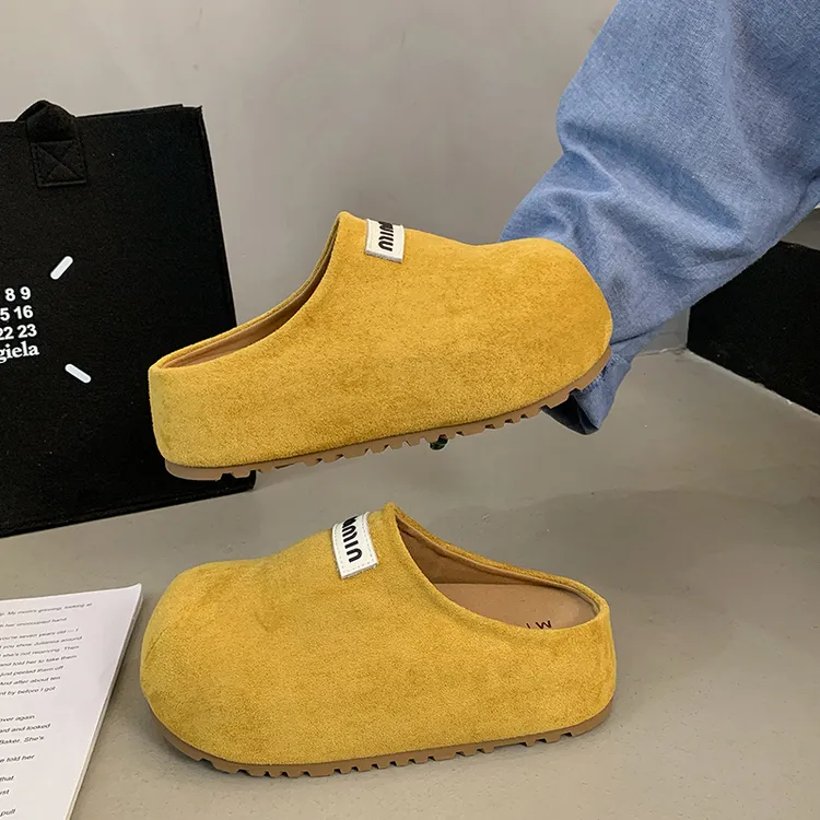厚底大头勃肯鞋女2025秋季新款复古百搭懒人一脚蹬内增高包头拖鞋