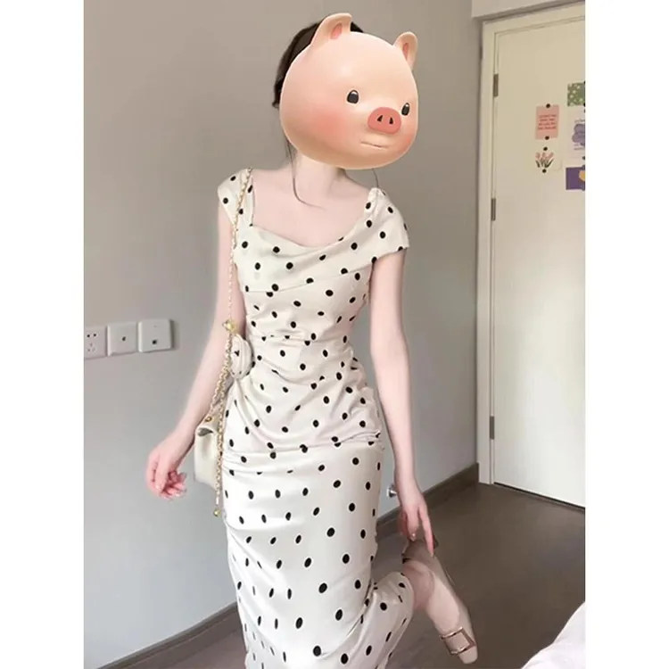 繁花优品法式波点连衣裙夏季新款显瘦气质收腰长裙洋气女装