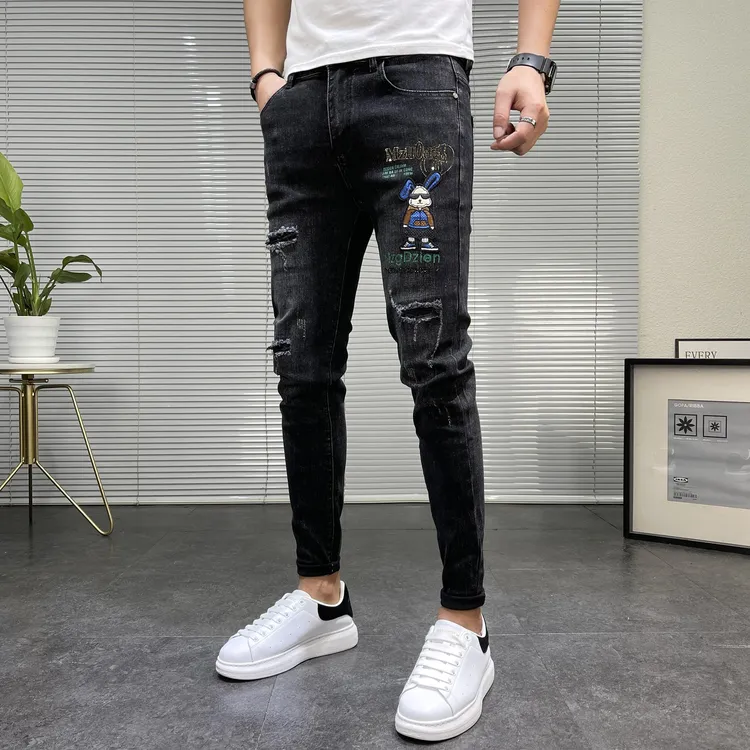 【意大利&商场同款正品】2025春秋季新款黑色九分破洞牛仔