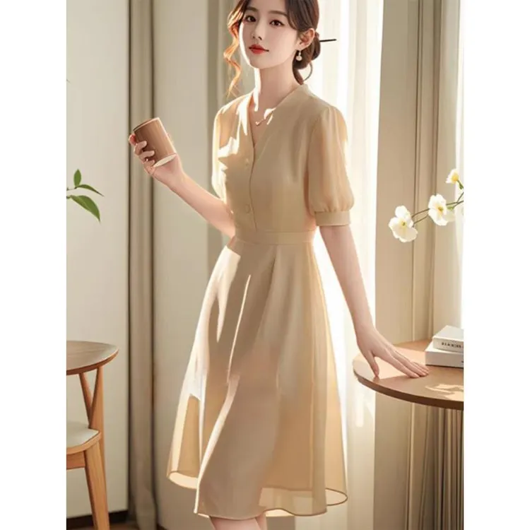 可甜可盐高端精致超好看裙子女2025年夏装气质绝美雪纺仙气连衣裙