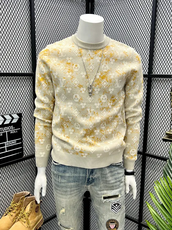 轻奢男装新款毛衣男士欧洲站长袖潮牌质感青年时尚提花休闲毛线衣