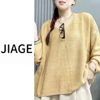  JIAGE-67919秋冬新款V领宽松显瘦休闲时尚气质长袖百搭针织衫