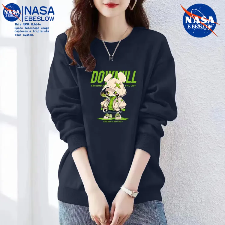 NASA100%纯棉卫衣秋季新款女士长袖圆领印花时尚百搭休闲宽松韩版