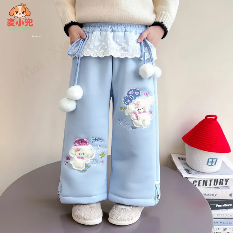 儿童女童加绒加厚保暖卡通外穿长裤秋冬季公主洋气宽松韩版宝宝裤