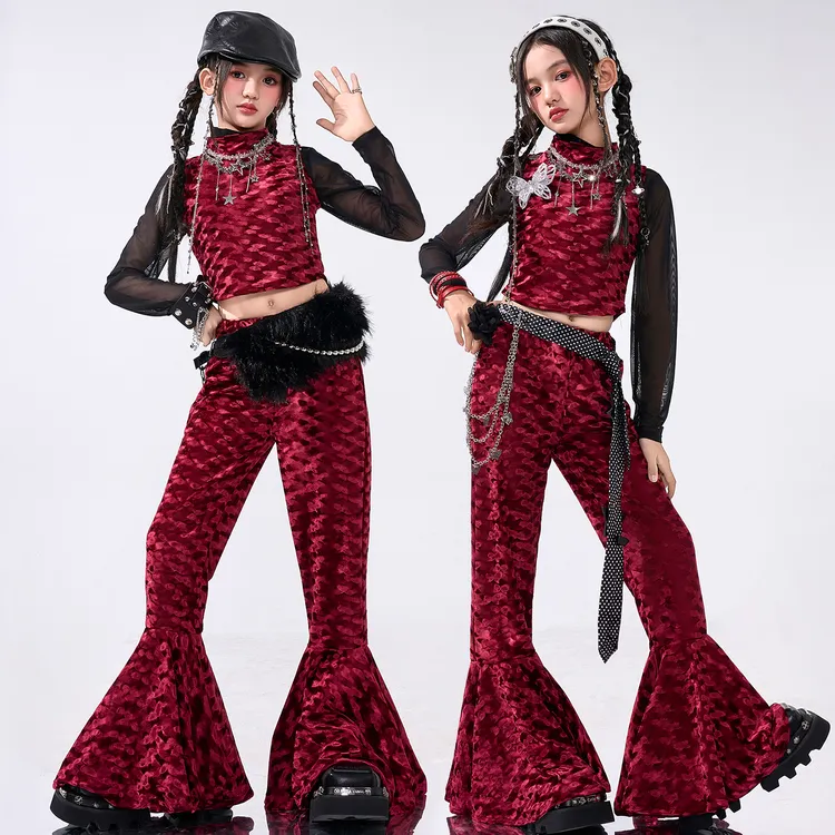 爵士舞服女童洋气背心喇叭裤jazz舞台走秀潮服女团韩舞街舞演出服