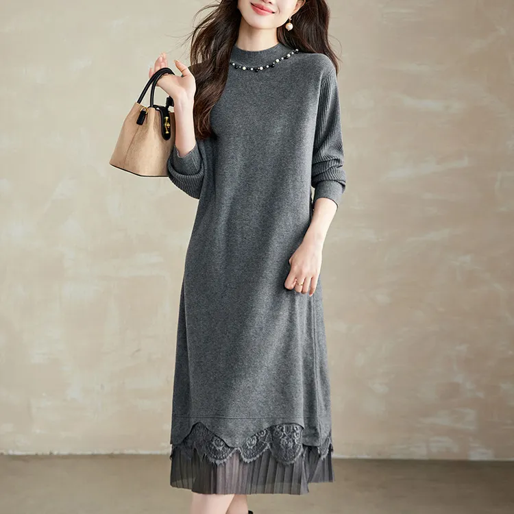 配大衣连衣裙女秋冬2025新款洋气妈妈过膝长款针织毛衣裙冬季内搭