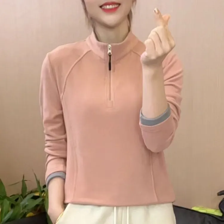 2025冬保暖上衣双面绒半拉链打底衫长袖时尚洋气厚款宽松