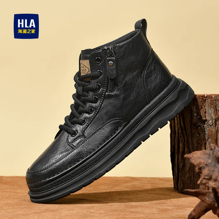 海澜之家冬季潮流中帮户外防水加绒高帮增高马丁靴保暖防滑登山靴