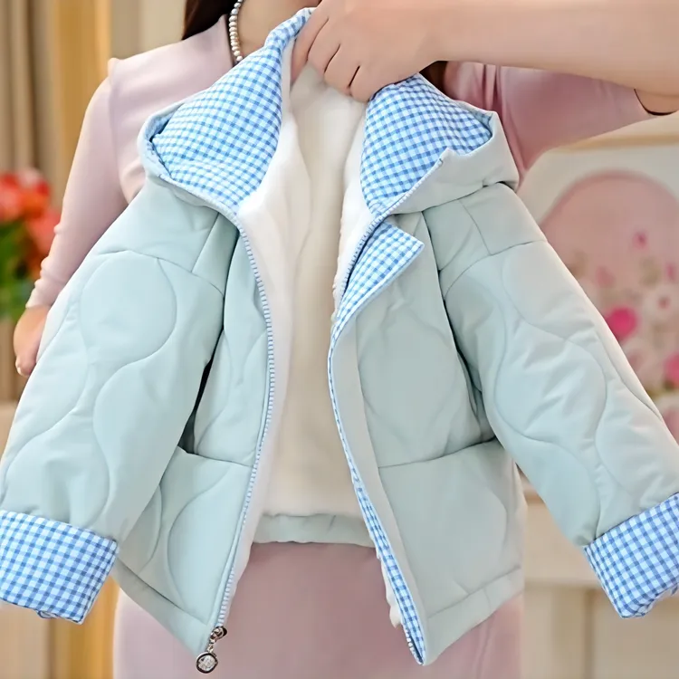 2025冬季装女童洋气新款棉服加厚外套休闲中小童连帽加绒保暖棉衣