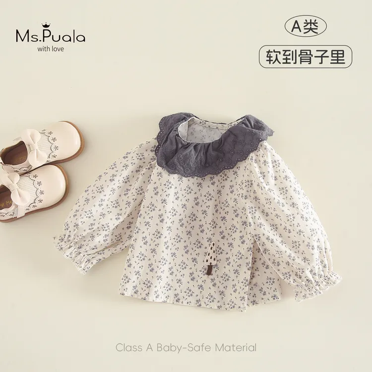 【Ms.Puala落秋】童装婴幼儿童衬衫秋款碎花娃娃领女宝套头长袖衬衣