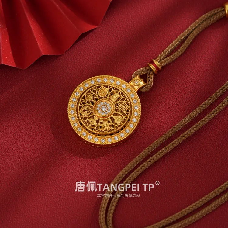 非金属布艺项链 设计感八宝罗盘绳项链可旋转古法毛衣链时尚饰品