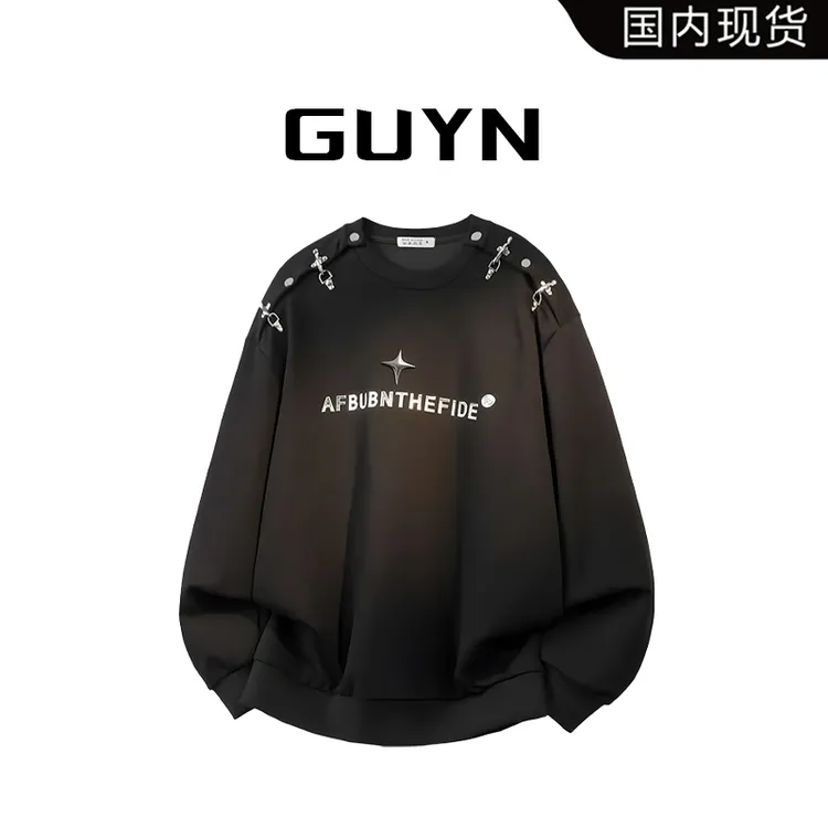 【品牌现货】GUYN美式高街金属扣卫衣男秋季休闲立体套头设计感上衣